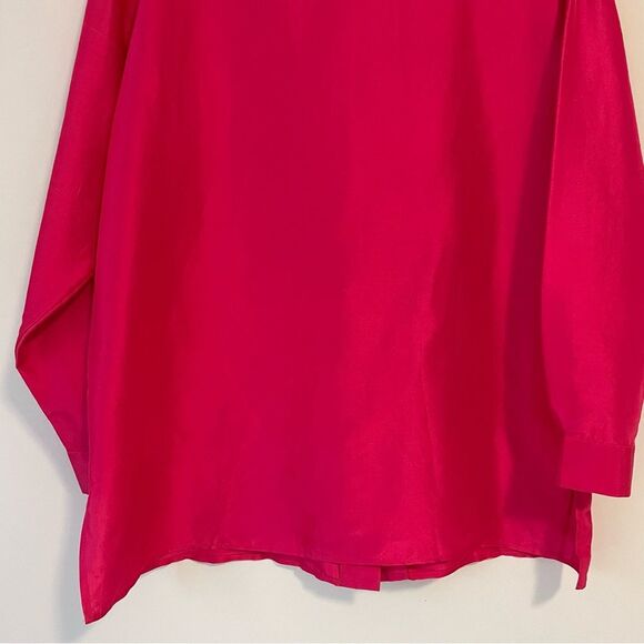 Vintage 100% Silk Blouse Pink Button Collar Long Sleeve Tunic Top Size Large - Picture 6 of 8